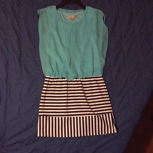 Blue with dark blue and white strips dress